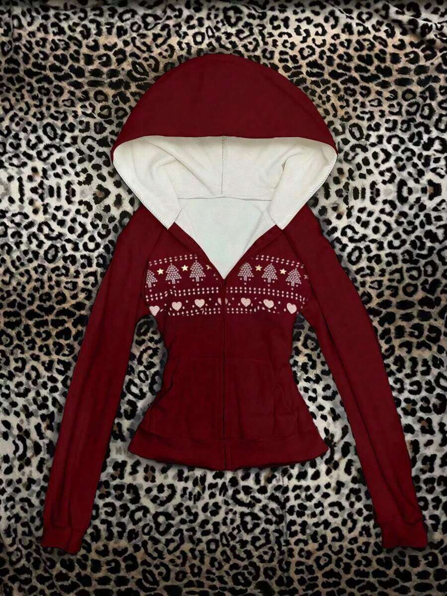 Sudadera con capucha ajustada y versátil con bordado para mujer - Multicolor 2 - Ver 1