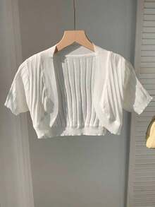 Cárdigan de punto de manga corta casual de verano en unicolor - Blanco - Ver 3