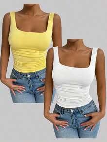 Conjunto de dos piezas de camiseta de tirantes ajustada en verde y blanco, estilo sexy de club, atuendo de festival y carnaval, atuendo de cumpleaños de mujer, atuendo romántico para citas, atuendo de concierto, esencial para fiestas, atuendo diario, atuendo deportivo casual, estilo de vacaciones - Multicolor 4 - Ver 5