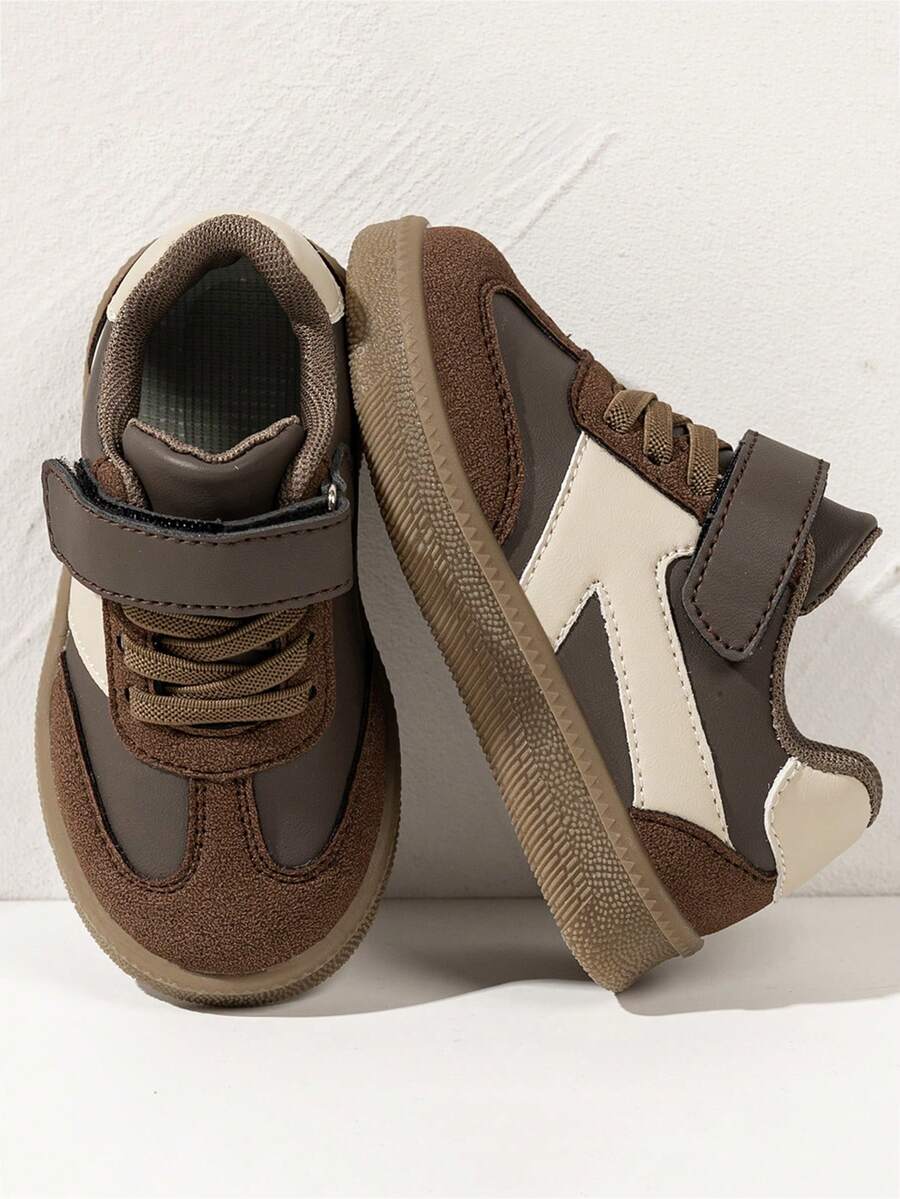 1 Pair Baby Sports Shoes, Retro Upper + Hook & Loop Design, Soft & Bouncy Sole, Loose Toe Box, Fashionable & Versatile - Khaki - View 1