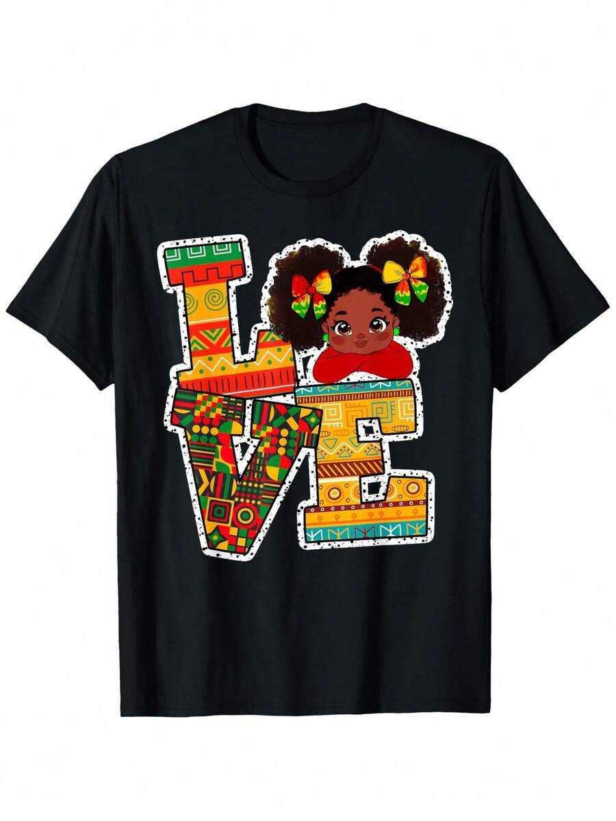 Camiseta unisex para niños pequeños con diseño de rizos afro afroamericanos - Camiseta negra suave 100% algodón puro, adecuada tanto para hombres como para mujeres, muestra el orgullo cultural, perfecta para el Mes de la Historia Negra, el Día de San Valentín, el Ramadán y como regalo de cumpleaños. - Negro - Ver 1