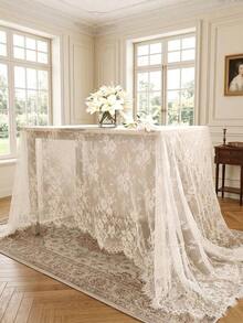 SGIAWETA-1pc White Lace Tablecloth Fabric Combination, With Tassel Edges And All-Over Lace Embroidery Design, Keywords: Lace Fabric, Tassel Lace, Embroidered Lace, Wedding Dress, Bridal Gown, Clothing Accessories, Tablecloth, Table Runner, Wedding Decor, Home Decor, White Lace, Wedding Ceremony, Mother's Day, Father's Day, Party Tablecloth-Birthdaygift - 001 - 查看 1