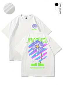 Camiseta de Algodón con Estampado de Margaritas para Hombre SANSYAS - Corte Holgado, Manga Corta, Cuello Redondo, Lavable a Máquina - Blanco - Ver 8