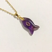 1件手工雕刻疗愈水晶鱼摆件天然石头动物雕像紫水晶宝石吊坠DIY项链吊坠 - 魚 - 查看 6