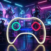 1pc Creative Geometric Gamepad & Alien Planet Neon Sign Decor, LED Neon Art Decoration Suitable For Gaming Room, Bar, Computer Room, Shop, Multifunctional Wall Hanging Decor With Switch Control, USB Powered, Plastic Material, Great For Bedroom, Gaming Area, Birthday Gift - Multicolor - View 7