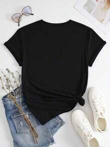 Galentine Social Club T-Shirt, Valentine's Day Text T-Shirt, Crew Neck, 100% Cotton, Boho Clothing For Women, Women's T-Shirt - 黑色 - 查看 3