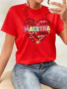 Soft Under The RadarCamiseta estampada para mujer con diseño divertido de Maestra, ideal para profesoras con estilo, tela suave y cómoda, perfecta para el día a día o como regalo original y lleno de color. Cuello Redondo Algodón 100% Tejido Suave Manga Corta Transpirable y Fresca-Vintage Street Style Unisex Loose Cotton Short Sleeve Crew Neck T-Shirtblusas para mujer,blusas. blusas casuales para dama-Vintage Street Style Unisex Loose Cotton Short Sleeve Crew Neck T-Shirt, blusas elegantes dama - Rojo - Ver 1