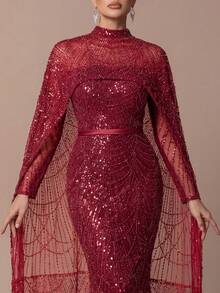Faeriesty Đầm dạ hội cao cấp dành cho nữ - Đầm maxi đuôi cá lấp lánh đính sequin, thích hợp cho đám cưới, sự kiện thảm đỏ và tiệc nghỉ dưỡng. - Màu Đỏ Sâu - Xem 7