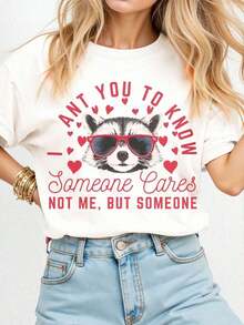1 camiseta satírica de mapache para el Día de San Valentín, cómoda, 100% algodón puro, 180g de algodón 100%. - Blanco - Ver 4