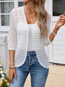 1 pieza Chaqueta de mujer de unicolor regular de manga larga, minimalista y de moda para el verano, casual de negocios para mujer en otoño/invierno - Blanco - Ver 6