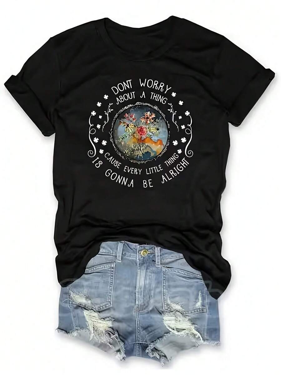 Una camiseta de mujer de manga corta, holgada, moderna, a la moda, retro y elegante, adecuada para actividades al aire libre en primavera y verano, con un diseño de cuello redondo estampado con frases inspiradoras.Es perfecta para citas de verano, para usar en la oficina en casa y para el uso casual diario.Esta linda camiseta de estilo anime es un regalo ideal para el Día de la Madre.blusas para mujer,blusas casuales para dama,tops,, mujer premium,y2k,playeras de mujer curvy,ofertas y liquidaciones ropa mujer,playeras deportivas para mujer,,playeras de hombre, mujer,blusas>elegante CNIF - Negro - Ver 1