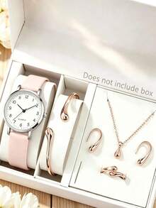 Conjunto de Reloj y Joyas Estilo Gota de Agua Minimalista, Combinación Versátil de 5 Piezas para Uso Diario y Desplazamientos - Multicolor - Ver 3