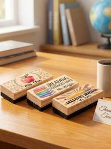 1pc Customizable Wooden Whiteboard Eraser With Teacher's Name, Engravable With Text And Inspirational Patterns, Perfect As Teacher's Day Gift, Classroom Whiteboard Eraser, Educational Professional Desk Stationery Accessory - Model 4 - View 7