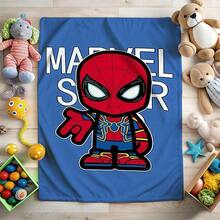 Marvel 1pc S-Pider-Man Print Blanket,Retro Cartoon Style Throw Blanket,Cartoon Character Printed Blanket,All-Season Universal Nap Blanket,Character Home Decor Blanket,Modern Fashion Gift Suitable For Home Bedroom Bed Sofa Office Lunch Break Cover Picnic Blanket - 彩色 - 查看 3