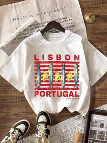 Women's Loose And Modern Travel T-Shirt, Vintage Sardine Design "Lisbon Portugal", Breathable And Comfortable, Short Sleeve, Soft Cotton Round Neck, Ideal For Casual Outings And Fashionable Looks For Holidays In Europe. - 白色 - 查看 6