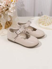Bailarinas de estilo princesa con puntera redondeada y adorno de volantes para niñas, unicolor - Beis - View 3
