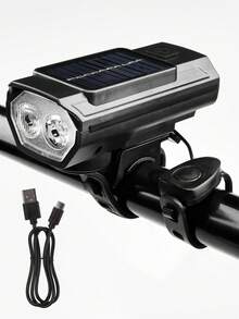 Rechargeable Bicycle Headlight And Taillight Set, 250 Lumens Solar Powered Headlight, LED Warning Waterproof USB-C 1200mAh, Super Bright For Night Riding - Multicolor - View 18