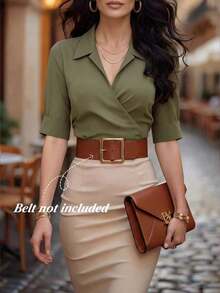 con cuello cruzado de color verde militar para mujeres - Verde militar - Ver 1
