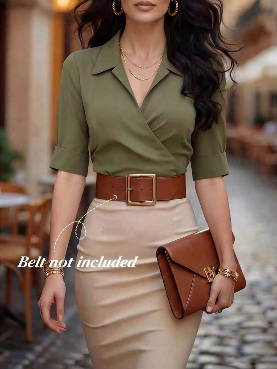 con cuello cruzado de color verde militar para mujeres - Verde militar - Ver 1