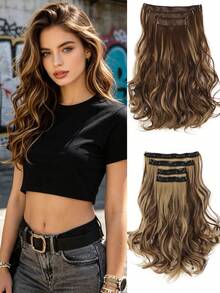 4 piezas Extensiones de cabello rizadas de 16 pulgadas con clip, peluca corta rizada invisible natural, adecuada para mujeres - Multicolor - Ver 12
