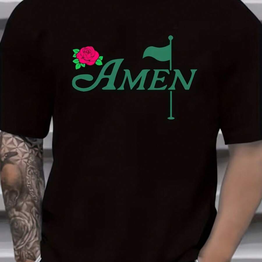 Printed T-Shirt For Men And Women - 黑色 - 查看 1