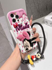 This Disney Mickey Mouse Lanyard Phone Case Is Fully Covered In TPU Material. It's Shockproof, Lightweight, And Compatible With IPhone17/16/11/13/15/15 Plus/15 Pro/15 Pro Max/12/14 Pro Max/11 Pro Max/12 Pro/12 Pro Max/13. This Phone Case Makes A Popular Birthday Gift Or Business Gift; It's Durable, Stain- And Fingerprint Resistant, And Suitable For Both Men And Women. The Set Also Includes A Mickey Mouse Phone Case And A Mickey Mouse Plush Bracelet. It's A Perfect Gift For Friends And Family. This Stylish Phone Case Is Fun, Lightweight, And Durable. IPhone17 Pro Max Phone Case, Minnie Mouse Phone Case. - 白色 - 查看 3