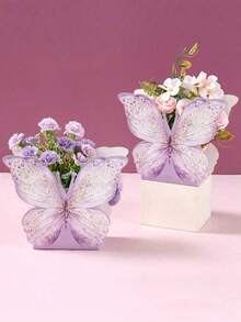 6pcs Watercolor Pink Butterfly Decorative Gift Boxes, Floral Paper Boxes, Suitable For Birthday, Holiday, Wedding, Party, Room, Tabletop Decoration, Baby Shower Party Gift Packaging, Floral Paper Boxes, Includes Double-Sided Adhesive - View 5