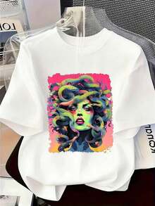 Women's Short-Sleeved T-Shirt. Novelty, Modern, And Creative, Made Of Cotton. Fun Letter Print And Easter Theme, Casual Loose-Fitting Short-Sleeved Shirt. Suitable For Outdoor Activities, Celebrations, And As A Holiday Gift. - 白色 - 查看 1