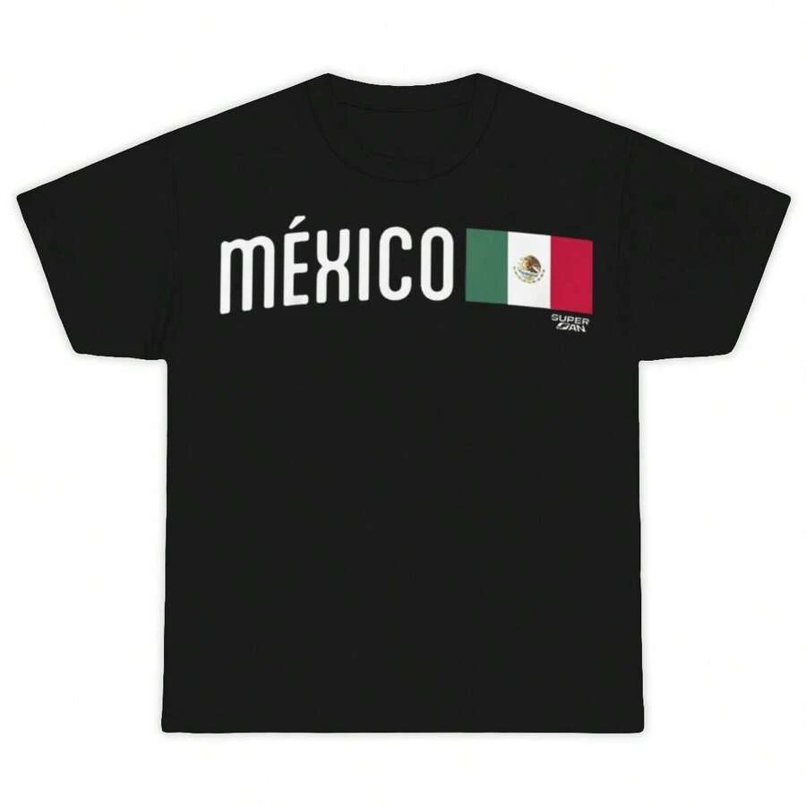 New 2026 Custom Football Merchandise, 180g Pure Cotton Crew Neck T-Shirt With Football Elements Print, Unisex Summer Basic Style, A Must-Have For Fans Of The Mexican Champion, Unisex. - 黑色 - 查看 1