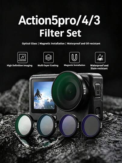 Taamyllrenz High-Definition Optical Glass Multi-Coated Filters For Osmo Action 5 Pro/4/3, Including Polarizing Filter (CPL), ND8/16/32/64 Neutral Density Filters, And Mild UV Filter, Providing Lens Protection, Scratch-Resistant Accessories Suitable For Action Cameras, Indoor/Outdoor And Vlog Shooting