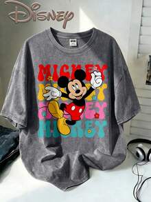 Disney Oversize Round Neck Washed T-Shirt With Disney Mickey Mouse Print, Disneyland, Disney Animal Kingdom, Disney Family Vacation Trip, Summer Outfits For Women, Vacation Outfits Women, Dresses,, Dresses For Women, Summer Clothes, Summer Tops, Capris For Women, Rompers For Women, Jeans For Women, Jorts, Graphic Tees Women, Tank Tops Women, Dresses For Women Summer, Summer Tops, Summer Clothes, Summer, Swimsuits For Woman, Bathing Suits For Women, Bikinis, White Tank Top, Women Sweatshirts & Hoodies, Cord Sets For Women, Trajes Elegantes De Mujer, Conjuntos De Dos Piezas Para Mujer, Skirt Two Piece Set, Conjuntos De Mujer, Blusas, Trajes De Mujer Casual, Free Shipping, Co Ords Sets Women, Faldas - Xám - Xem 1
