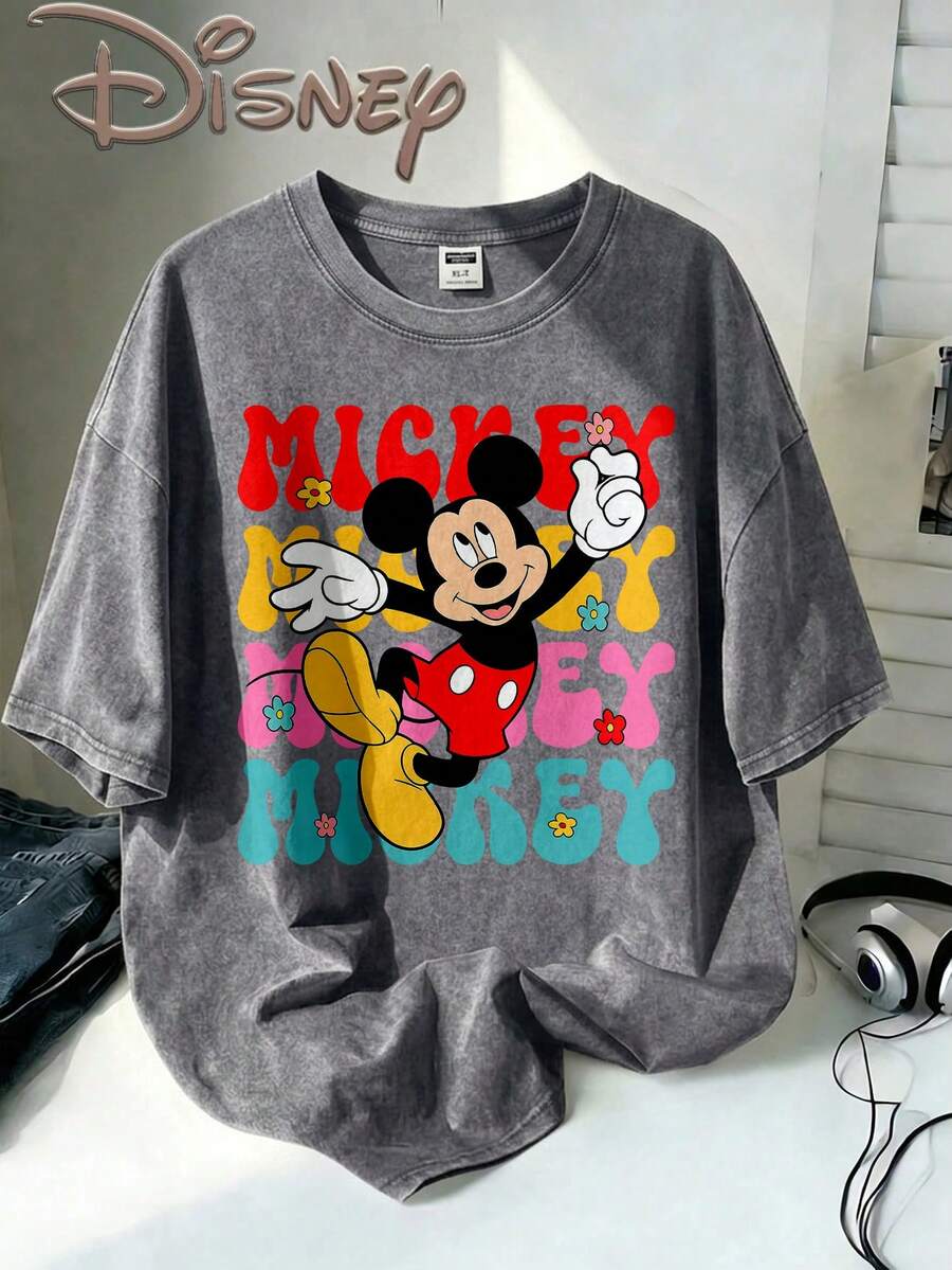 Disney Oversize Round Neck Washed T-Shirt With Disney Mickey Mouse Print, Disneyland, Disney Animal Kingdom, Disney Family Vacation Trip, Summer Outfits For Women, Vacation Outfits Women, Dresses,, Dresses For Women, Summer Clothes, Summer Tops, Capris For Women, Rompers For Women, Jeans For Women, Jorts, Graphic Tees Women, Tank Tops Women, Dresses For Women Summer, Summer Tops, Summer Clothes, Summer, Swimsuits For Woman, Bathing Suits For Women, Bikinis, White Tank Top, Women Sweatshirts & Hoodies, Cord Sets For Women, Trajes Elegantes De Mujer, Conjuntos De Dos Piezas Para Mujer, Skirt Two Piece Set, Conjuntos De Mujer, Blusas, Trajes De Mujer Casual, Free Shipping, Co Ords Sets Women, Faldas - Xám - Xem 1
