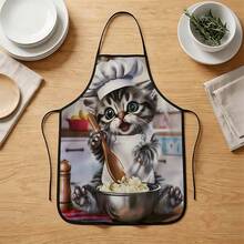 1pc, Cute Cat Chef Polyester Apron With Sunflower Pattern, Suitable For Cooking, Baking, And Gardening - Can Be Used As Attire For The Kitchen And Dining - Multicolor - View 20