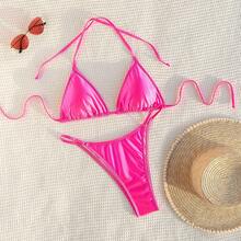 New Sexy Two-Piece Triangle Bikini With Bow For Women. - FF778RO - View 2