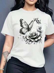 camiseta de algodón puro para mujer con estampado de letras, diseño sencillo, cómoda y transpirable, adecuada para uso diario informal, versátil, muestra un estilo natural y elegante, esencial para fiestas de verano, entrega local, holgada y cómoda para el verano. 100% algodón, todos los diseños están impresos. Unisexo. - Blanco - Ver 1