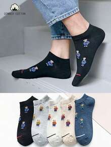 5 đôi tất cổ ngắn in hình gấu hoạt hình, tất thể thao cotton thường ngày dành cho cả nam và nữ, thích hợp cho mùa xuân/hè. - Nhiều màu - Xem 1