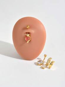 1 chiếc khuyên rốn/khuyên xỏ rốn kiểu dáng hỗn hợp mạ vàng, mặt dây chuyền hình chữ Z đính đá, hình giọt nước và hình vuông mắt mèo, trang sức xỏ rốn bằng thép không gỉ ít gây dị ứng, phù hợp để đeo hàng ngày cho nữ. - vàng - Xem 1