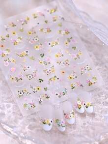 逼真干花浮雕美甲贴纸，彩色碎花3D美甲贴花 - 彩色 - 查看 5