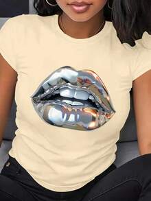 The Women's Casual Summer T-Shirt Is A Fashionable Printed Short-Sleeved T-Shirt, Suitable For Summer, Designed Specifically For Women. - 杏色 - 查看 12