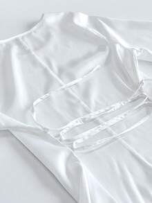 Elegant Acetate Dress Spring 2026, Long Sleeves, Bow At Back - White - View 6