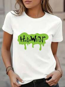 Soft, Breathable, And Lightweight For All-Day Wear. Mrs. Comfort 100%. Extra-Large Crew Neck, White. T-Shirt With Green Spots. Halloween. Printed Pattern - Casual Short-Sleeved Halloween Party Costume With Ghost Design. T-Shirt, Suitable For Costume Parties And Casual Wear, Comfortable And Suitable For All Seasons, For Women's Halloween. T-Shirt For Women. T-Shirt, Halloween Costume, Halloween Outfit, Festive Costume, Festive Clothing, Fun Design, Soft Fabric, Breathable Material, Printed Top, Classic Festive Theme. Crew Neck, Relaxed Fit, Flatters All Body Shapes And Easy To Pair With Jeans, Shorts, And Leggings. - 白色 - 查看 7
