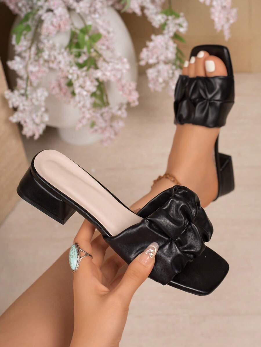 Dép lê một quai, mũi vuông, gót dày, chất liệu da mềm mại, kiểu dáng mới, đa năng, phù hợp cho cả đi làm và đi chơi. - màu đen - Xem 1