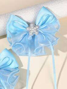 2 piezas Clips para el cabello con lazo de satén y tul color azul claro con centro de perla y diamante de imitación, accesorios de moda lindos, clips de cocodrilo y clips para el cabello, accesorios para el cabello para uso diario, fiestas y cumpleaños - Celeste - Ver 5