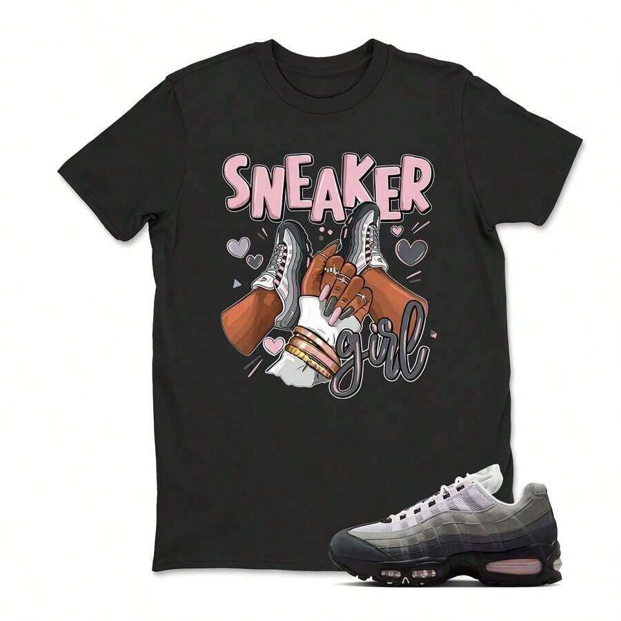 Lindas camisetas unisex casuales de primera calidad, camiseta Air Maxs 95 de espuma rosa a juego con zapatillas para chica, sudadera con capucha y zapatillas a juego Air Maxs 95 de espuma rosa. - Negro - Ver 1