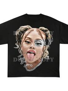 Camiseta de Latto con Gráfico Grande, Camiseta de Hip Hop para Conciertos 250G Pure Heat-Transfer Impresa para la Calle, Hip-Hop Casual, Deportiva, Playa, Pesca, Golf, Adecuada Como Camiseta de Regalo para Hombres y Mujeres - Negro - Ver 2