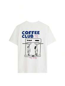 Set Of 1 Short Sleeve Crew Neck T-Shirts With Minimalist Summer Mocha Coffee And Tea Cup Graphic Print, Versatile And Fashionable Tops For Women - White - View 3