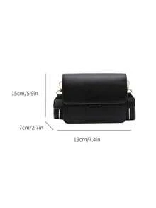 Mini Retro Colorblock Square Crossbody Bag, Versatile Casual Modern Style Flap Bag, PU Leather Material Small Bag - Black - View 8