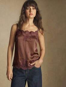 Camiseta sin mangas con ajuste de tirantes y encaje, versátil para usar en primavera/verano, adecuada para Pascua, Día de San Patricio, estilo vintage romántico de los 90, fiesta, playa, graduación, vacaciones, invitado de boda, casual, elegante - Rosa - Ver 5