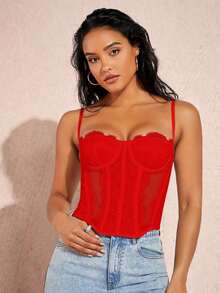 Top de tirantes bustier ribete con encaje - Rojo - Ver 6