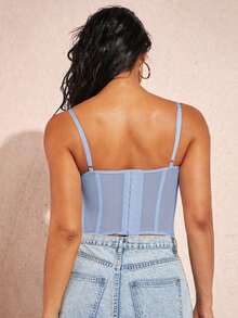 Top de tirantes bustier ribete con encaje - Celeste - Ver 2
